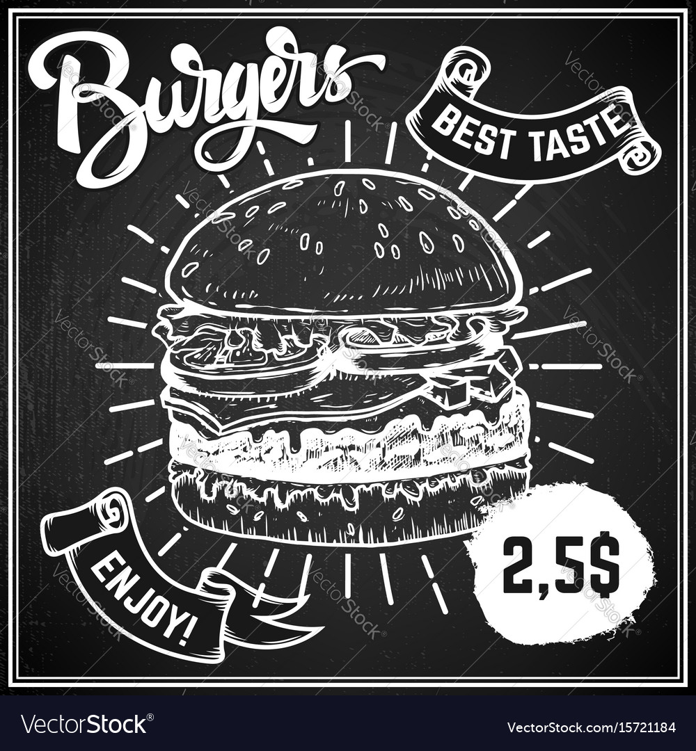 Burgers menu cover layout chalkboard Royalty Free Vector