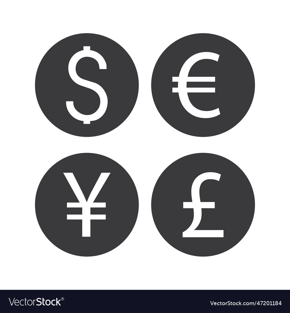 Dollar Euro Yen Pound Sterling Currency Icon Set Vector Image