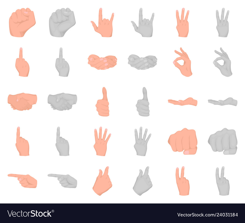 Hand gesture cartoonmonochrom icons in set Vector Image