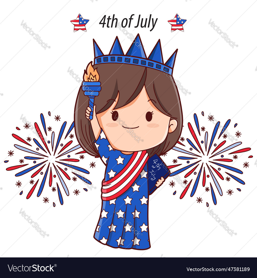 American girl portrait celebrating 4th of july Vector Image