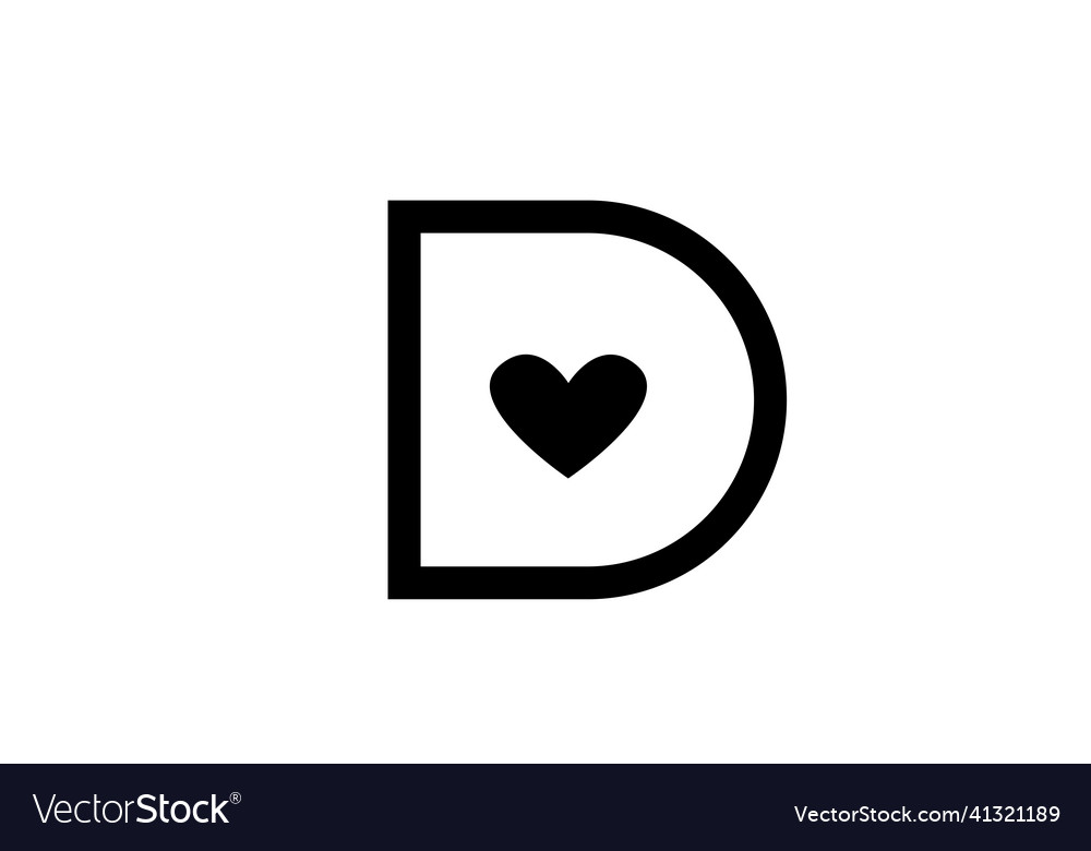 D love heart alphabet letter icon logo with black Vector Image