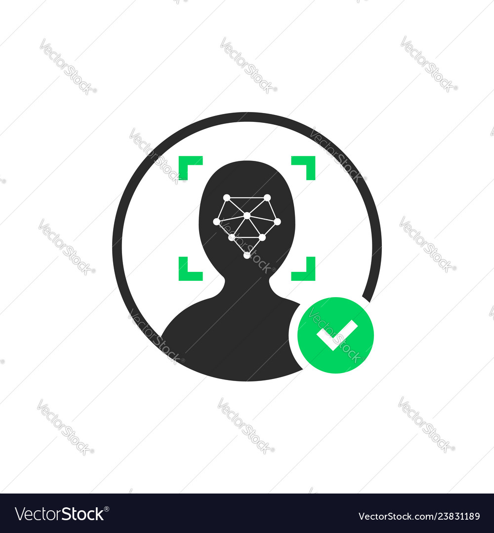 Face id scanner logo with check mark Royalty Free Vector