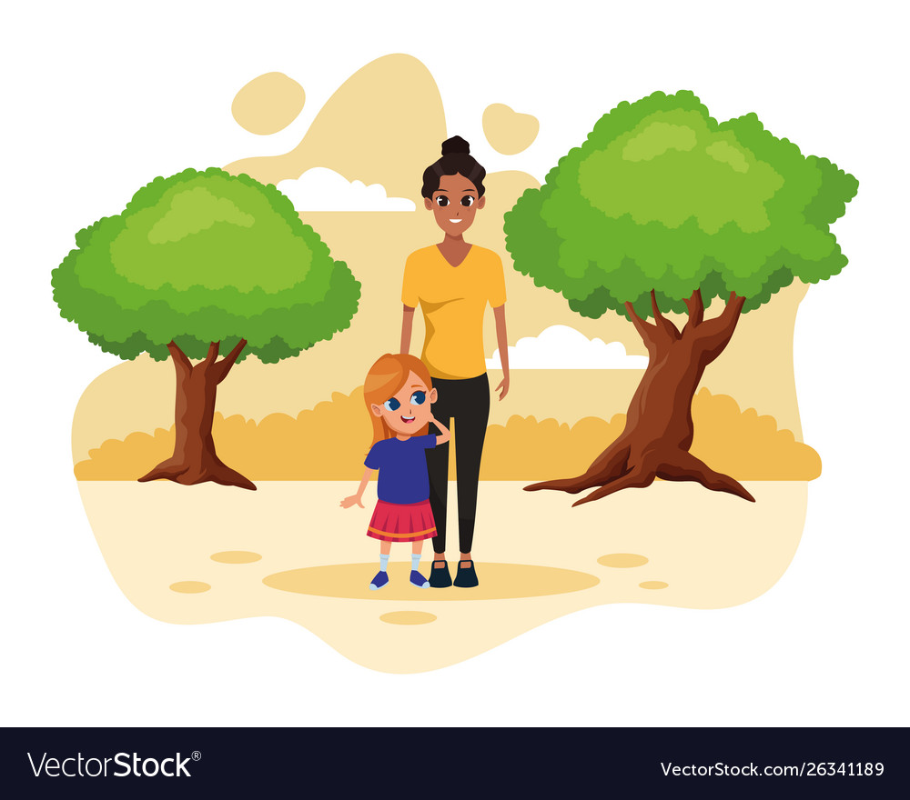 Family single mother with children cartoon Vector Image