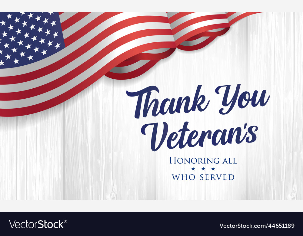 Thank you veterans card with flag on wooden plank Vector Image