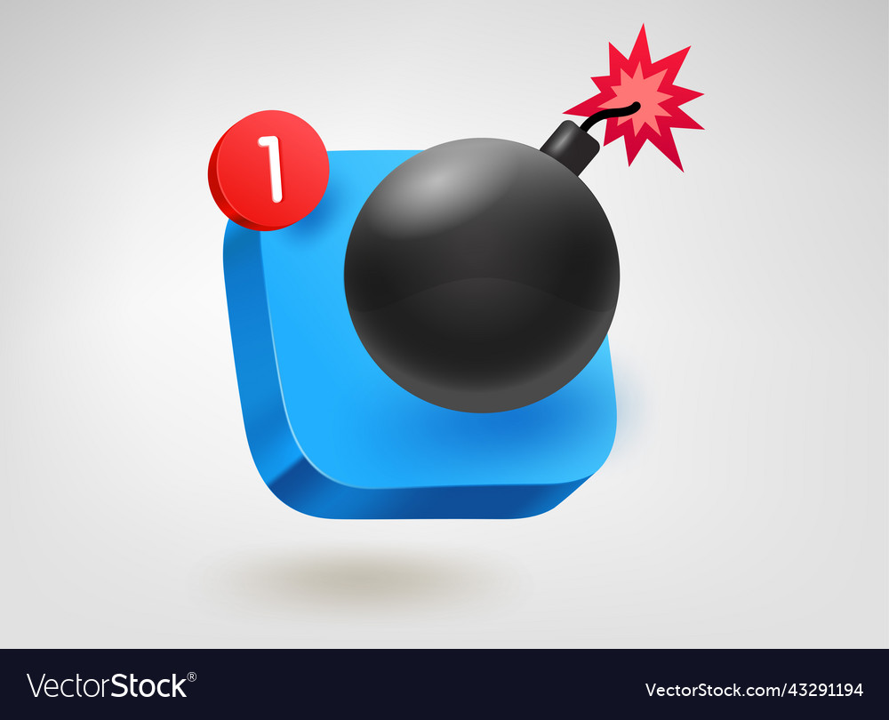 Bomb 3d mobile application icon with notification Vector Image