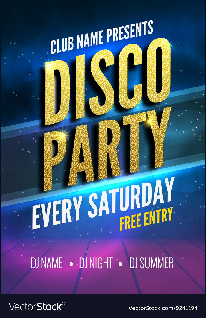 Disco party poster template night dance Royalty Free Vector