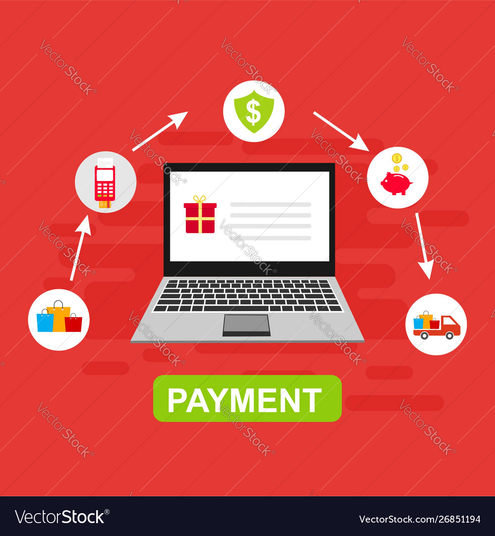 Online payment on computer flat cartoon big pay Vector Image