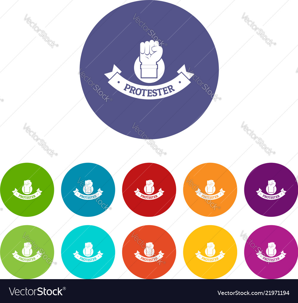 Protester hand icons set color Royalty Free Vector Image