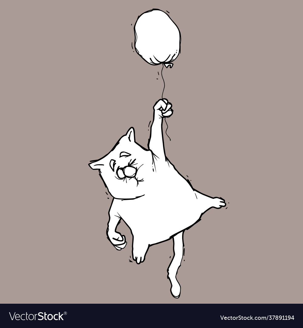 Sketch a cartoon cat flying on a balloon Vector Image Sketch a cartoon cat flying on a balloon Vector Image