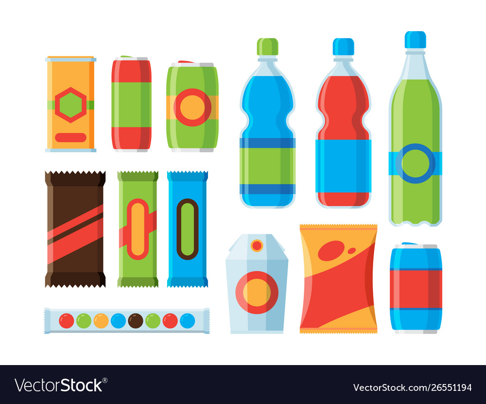 Snack food cookies crackers carbonated drinks Vector Image