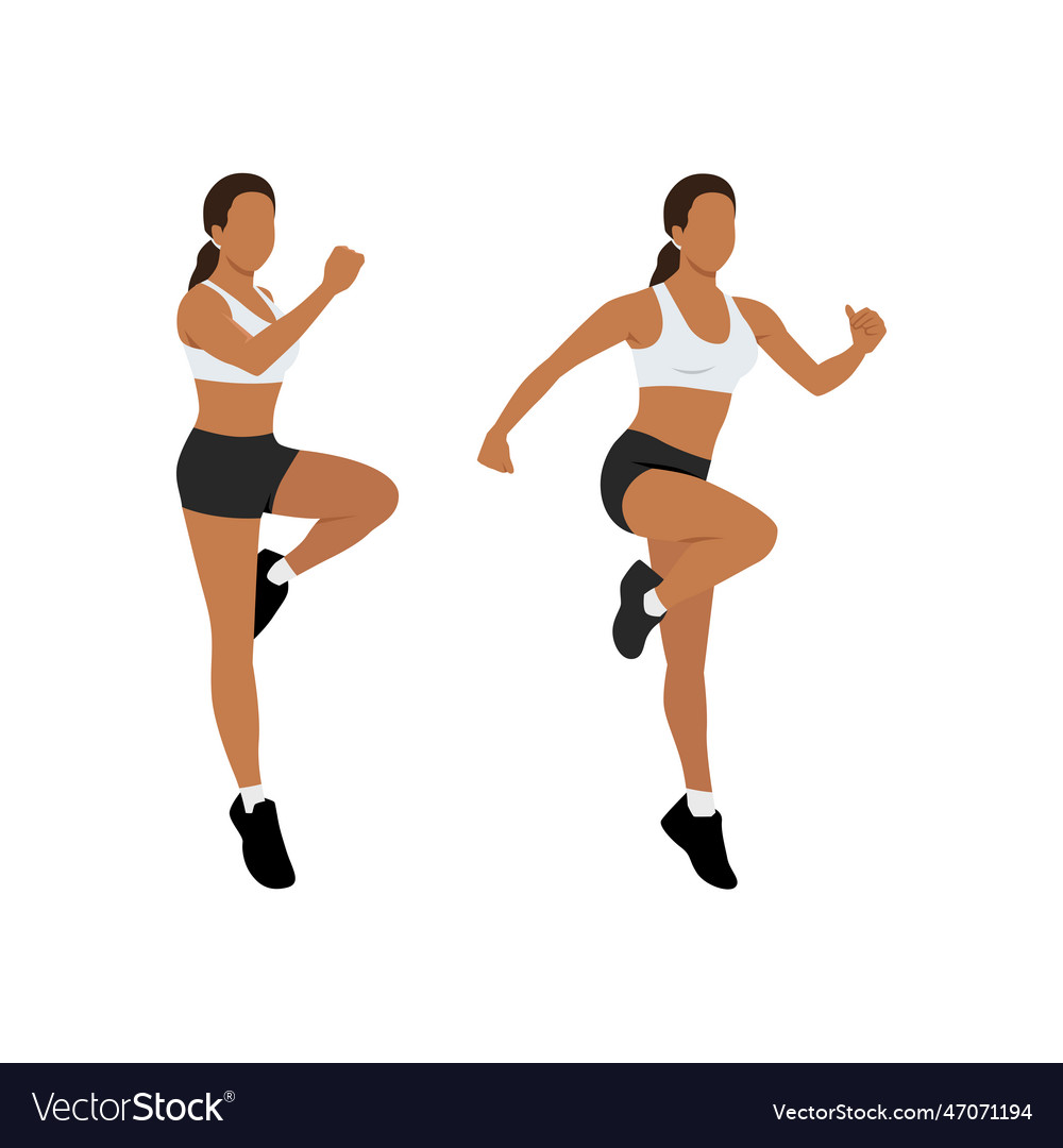 Woman doing power skips exercise flat Royalty Free Vector