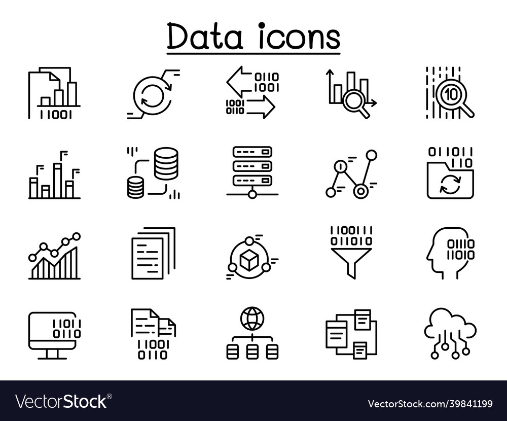 Data icon set in thin line style Royalty Free Vector Image