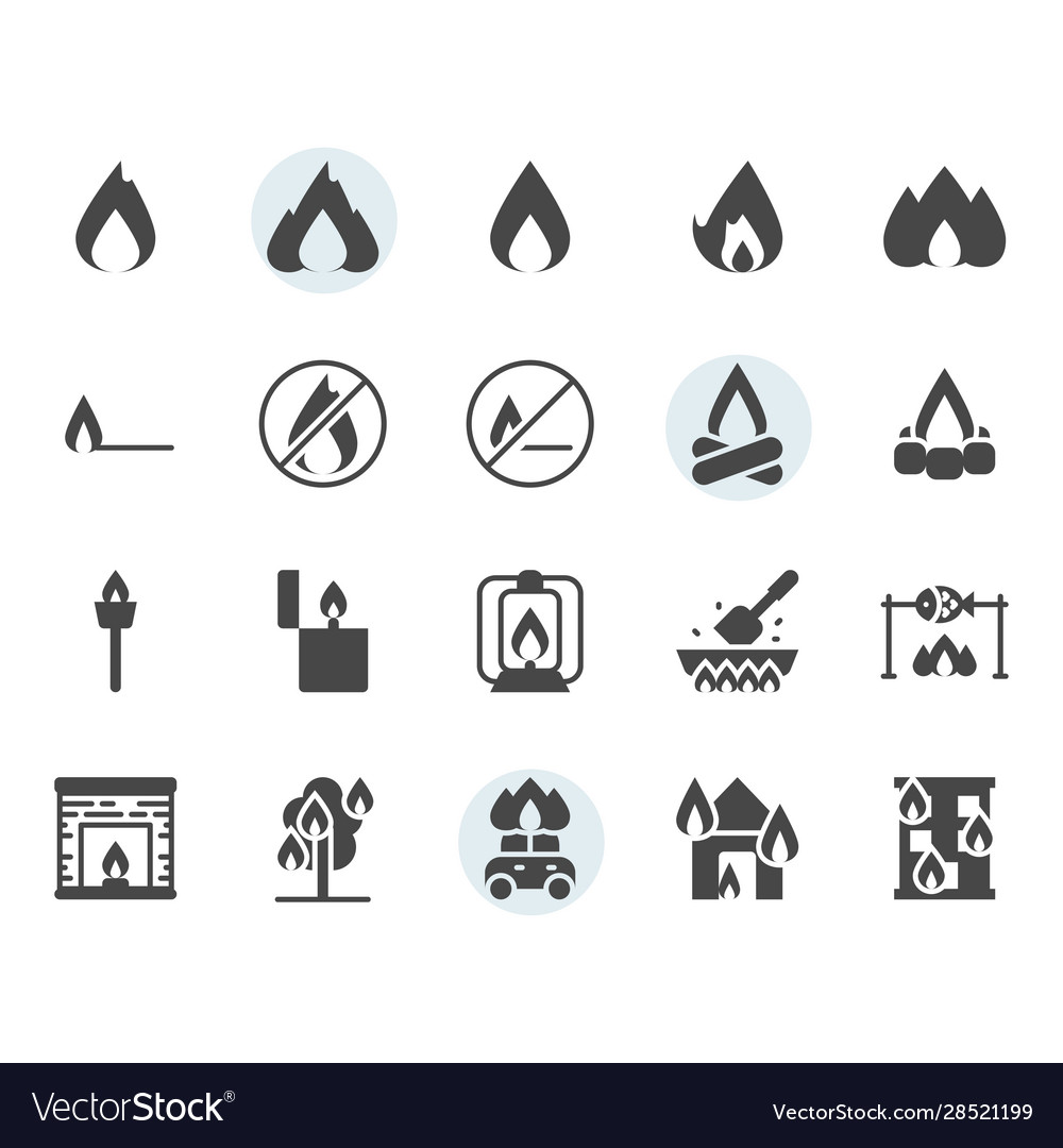 Fire related icon and symbol set in glyph design Vector Image