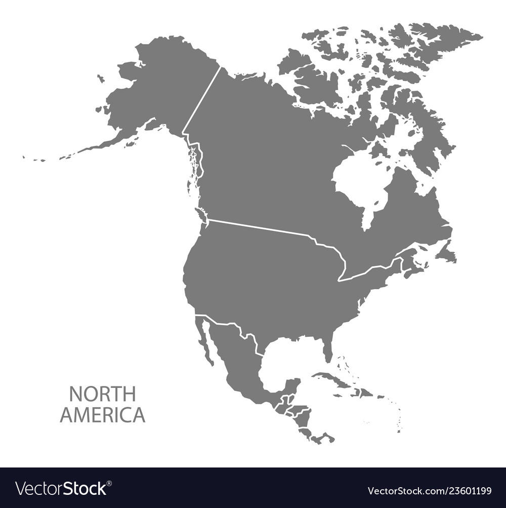 North America With Countries Map Grey Royalty Free Vector