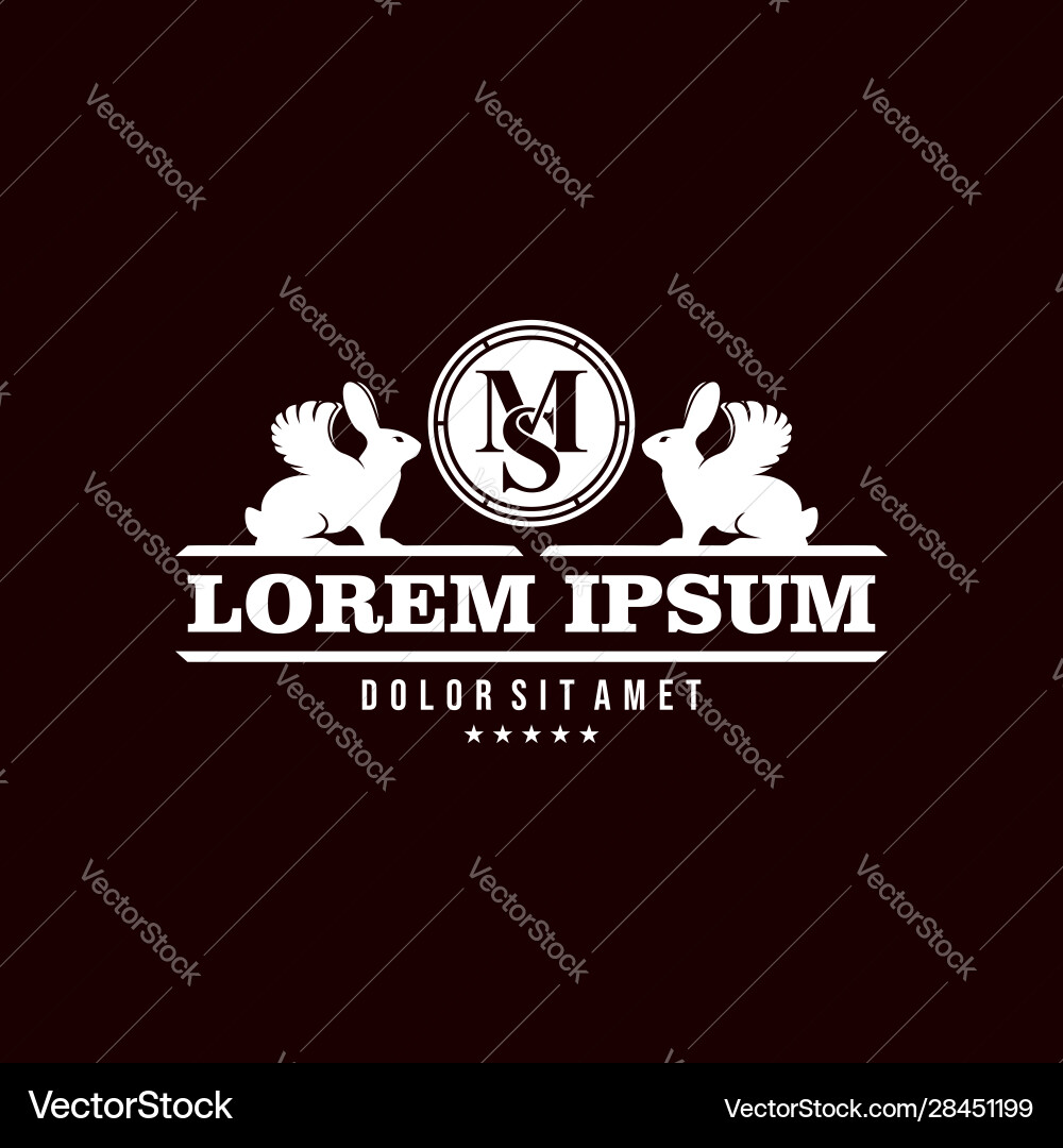 Twin rabbit wing logo template with emblem vintage