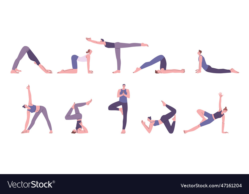 Training yoga characters aerobic and stretch Vector Image