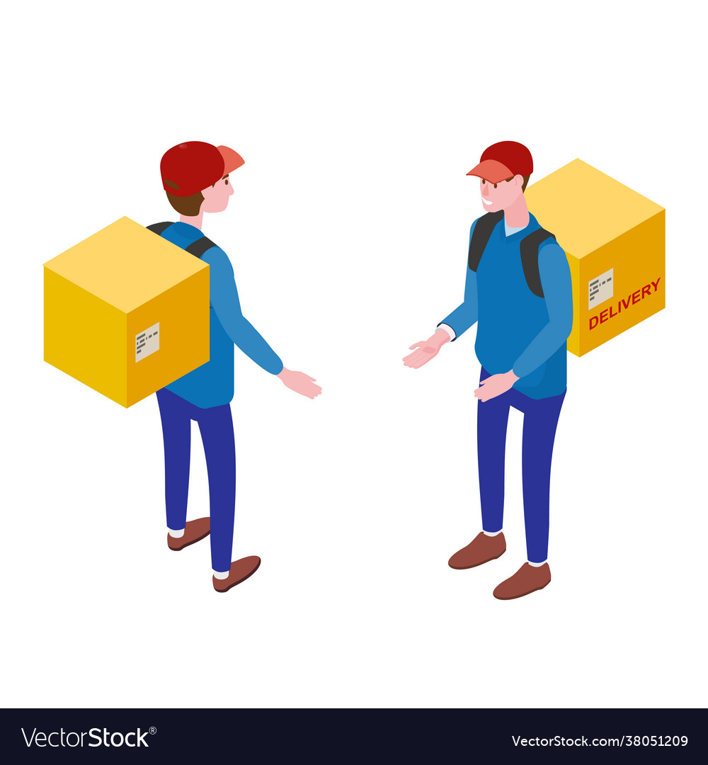 Courier with box front view back delivery Vector Image