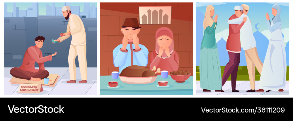 Ramadan flat compositions set Royalty Free Vector Image