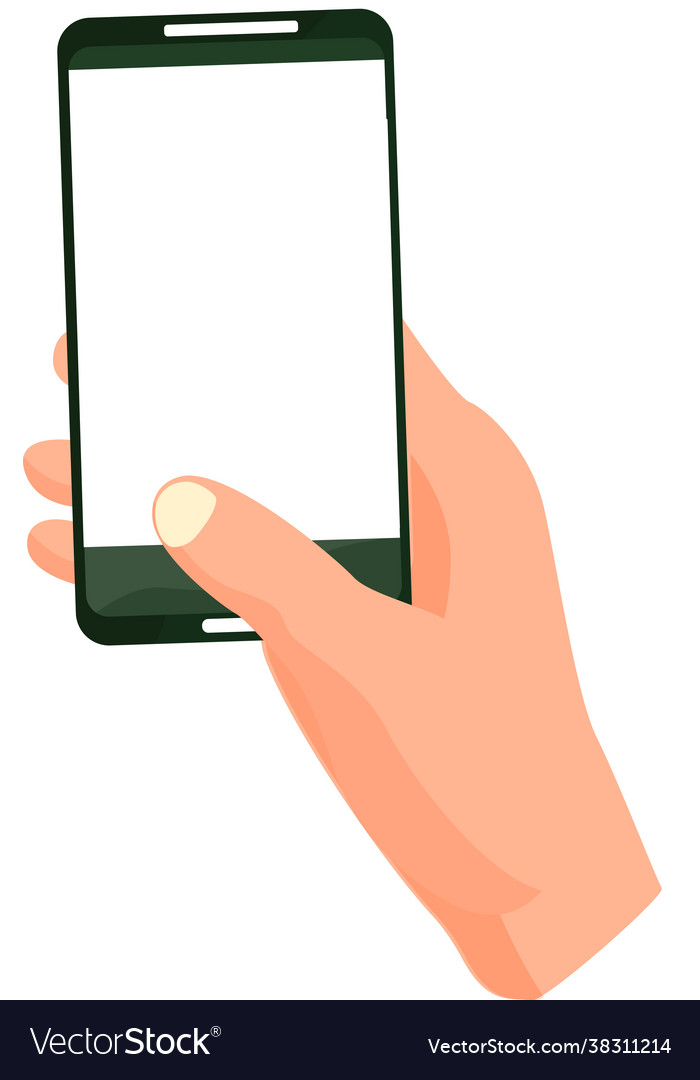 Hand Holding Black Smartphone And Touching Screen Vector Image