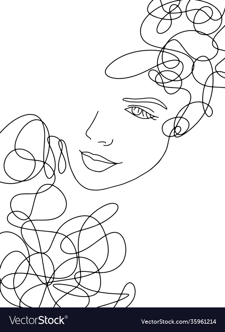 Line art abstract beautiful female face 14