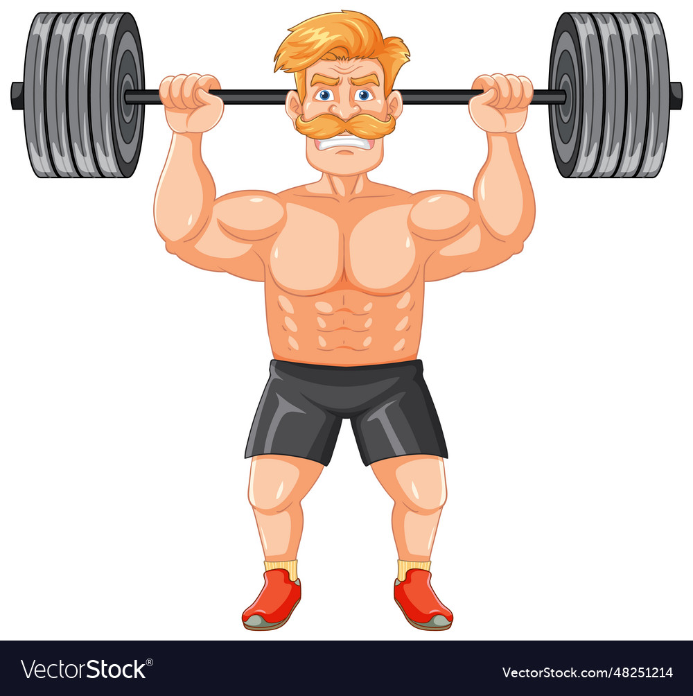 Muscular man with mustache weight lifting Vector Image