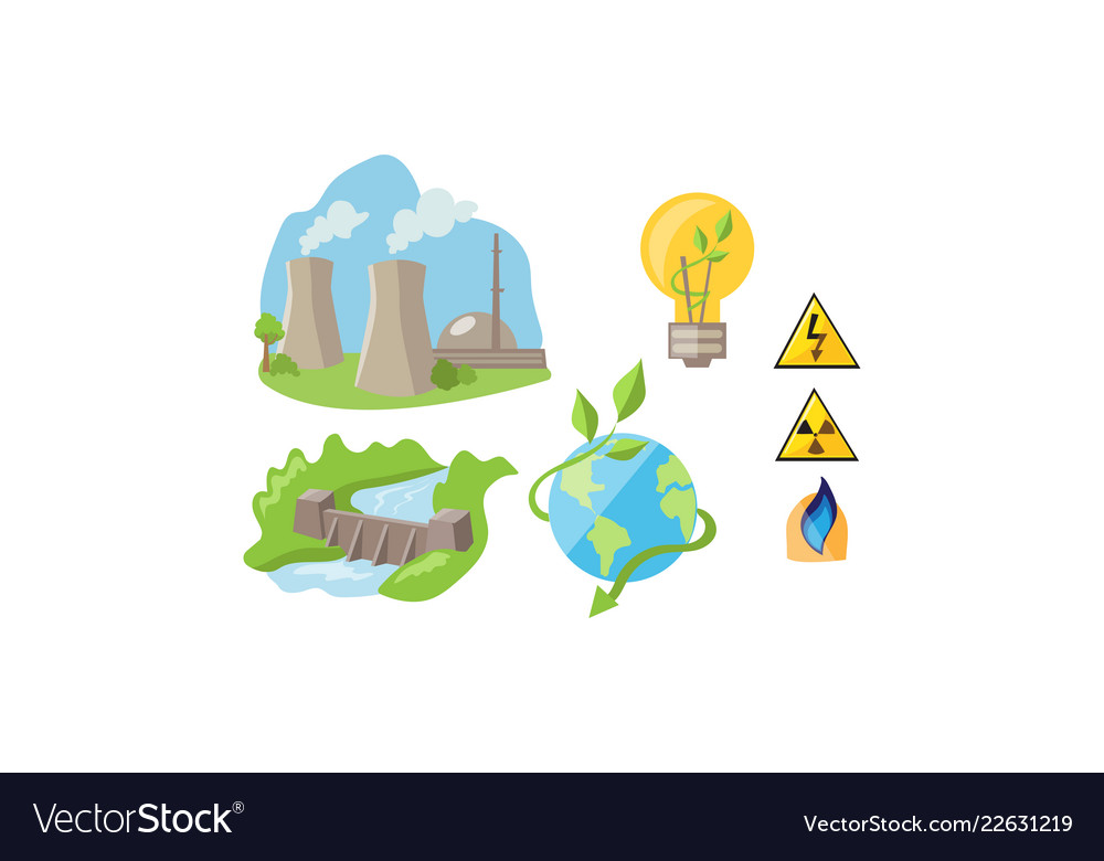 Electricity and energy sources set renewable Vector Image