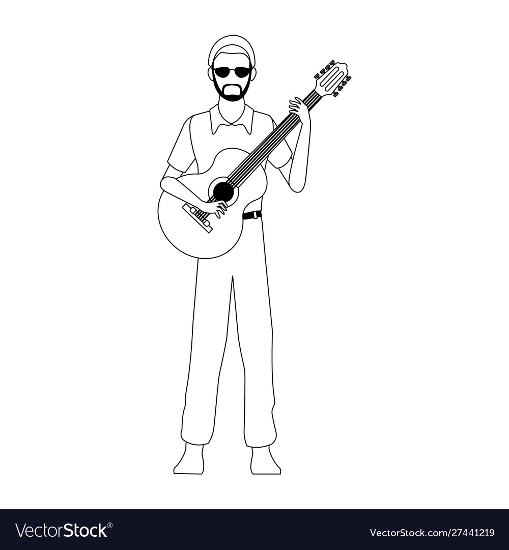 Musician with guitar icon flat design Royalty Free Vector