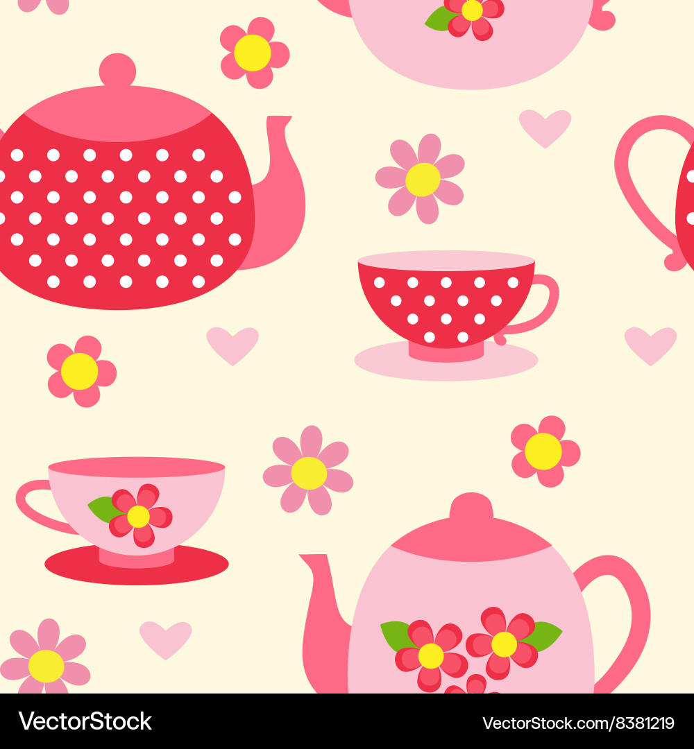 Seamless pattern with tea cups and pots Royalty Free Vector