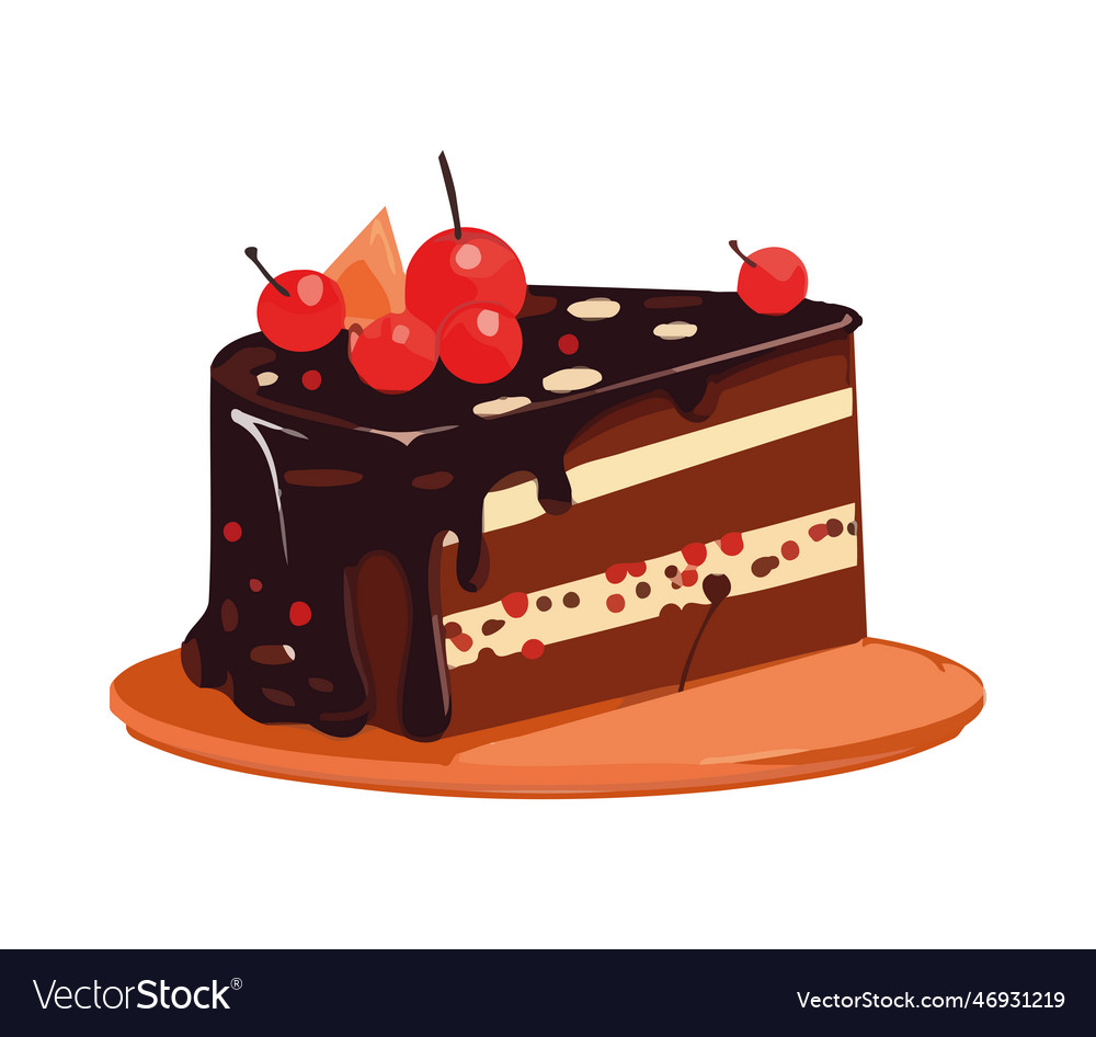 Sweet cake with chocolate and fruit decoration Vector Image