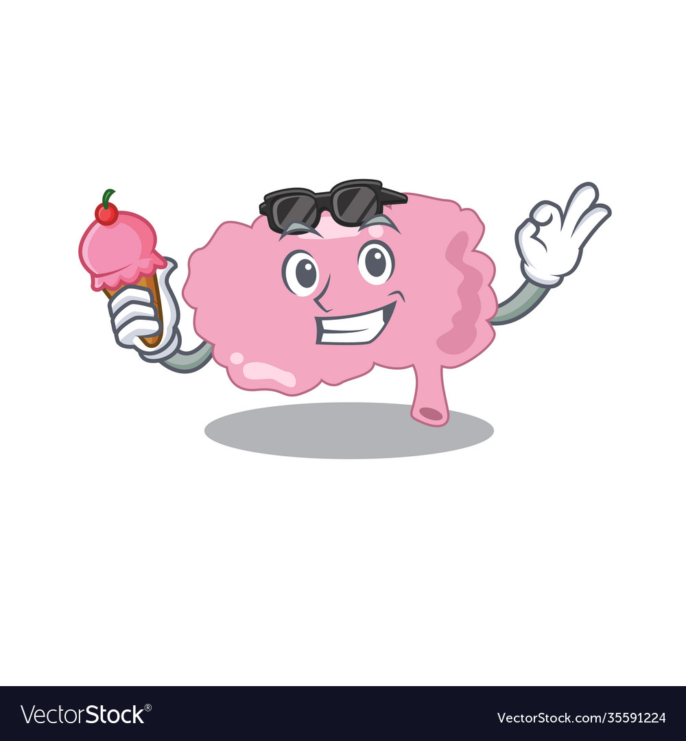 A cartoon drawing brain holding cone ice cream Vector Image A cartoon drawing brain holding cone ice cream Vector Image