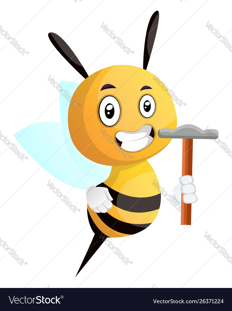 Bee holding a hammer on white background Vector Image