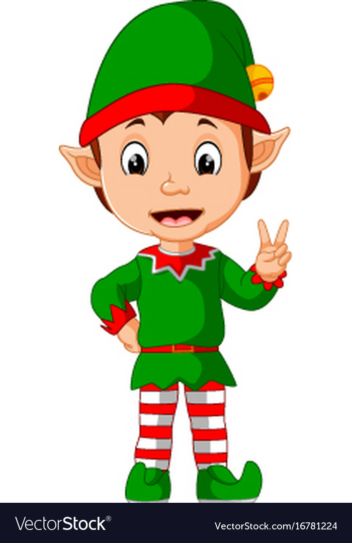 Cute Christmas Elf Cartoon Presenting Royalty Free Vector