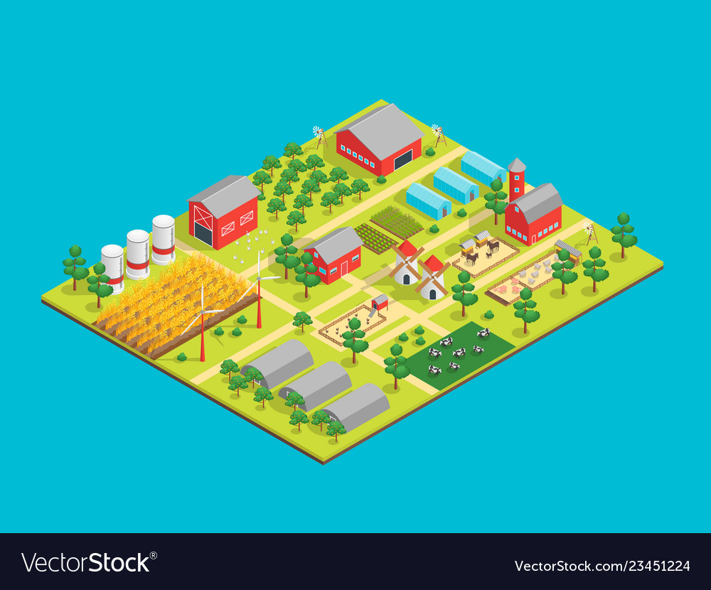 Farm rural concept 3d isometric view Royalty Free Vector