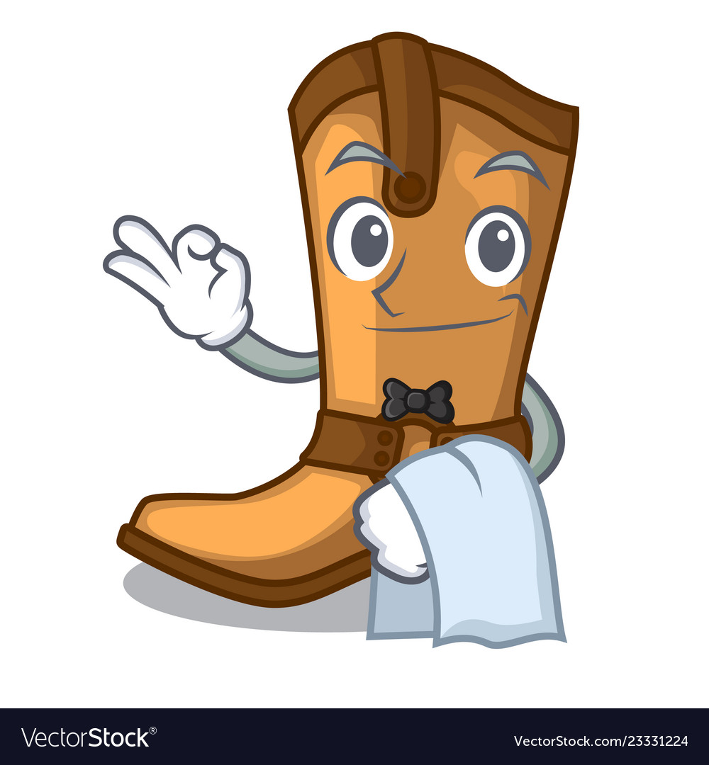 Waiter old cowboy boots in shape character Vector Image