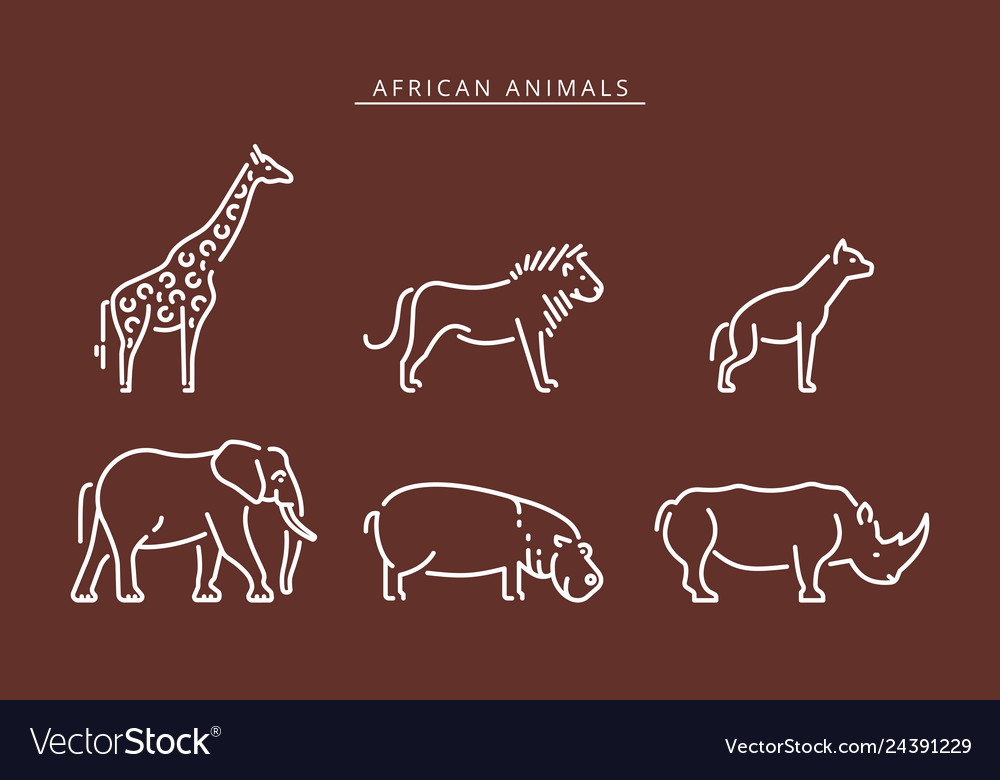 African savanna animals set outline Royalty Free Vector African savanna animals set outline Royalty Free Vector