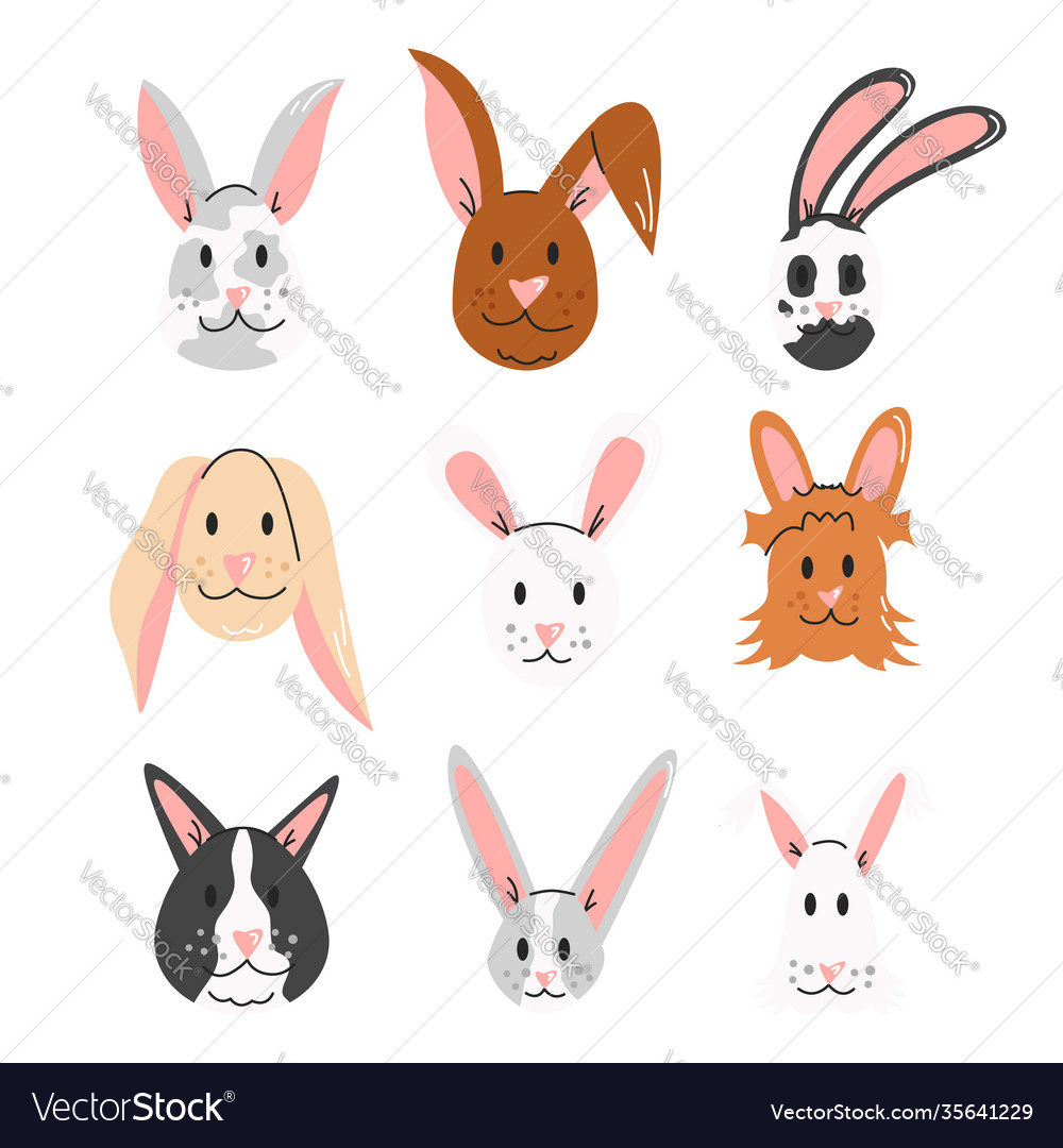 Easter bunny rabbit faces isolated on white Vector Image