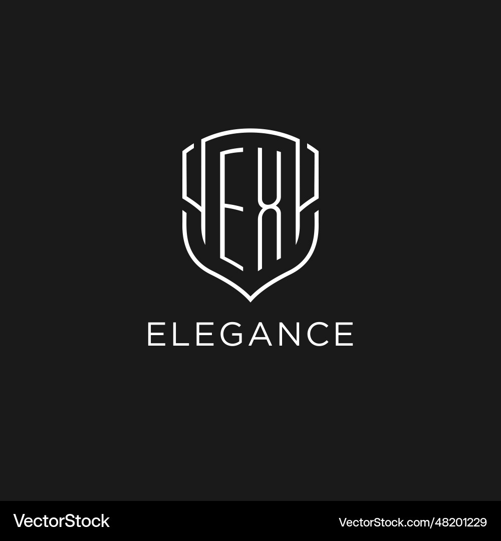 Initial ex logo monoline shield icon shape with Vector Image