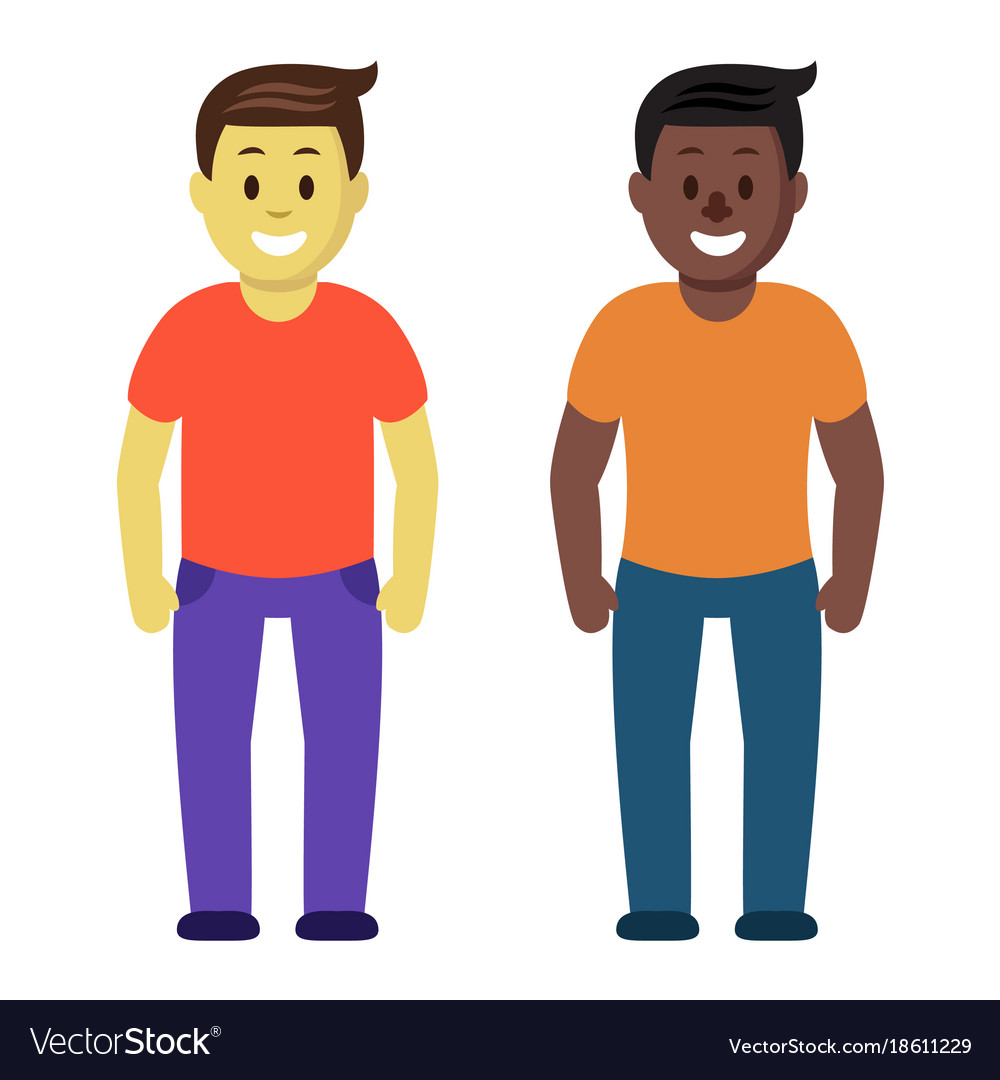 Meeting of two friends guys cartoon colorful flat