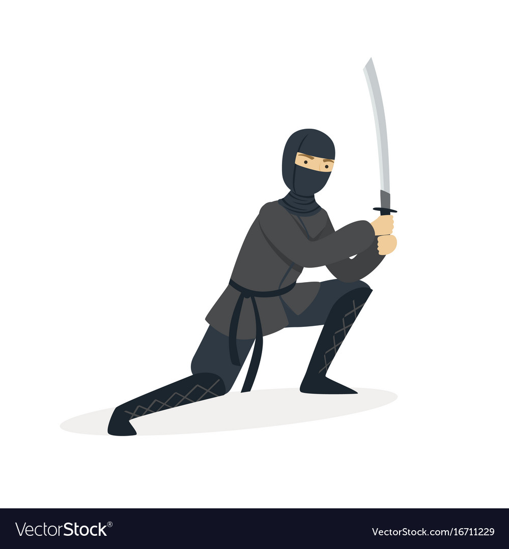 Ninja assassin character in a full black costume Vector Image