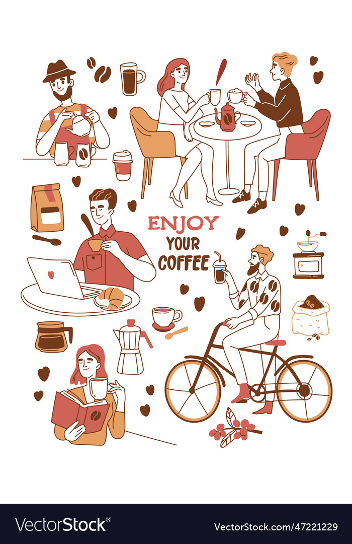 People with coffee set Royalty Free Vector Image