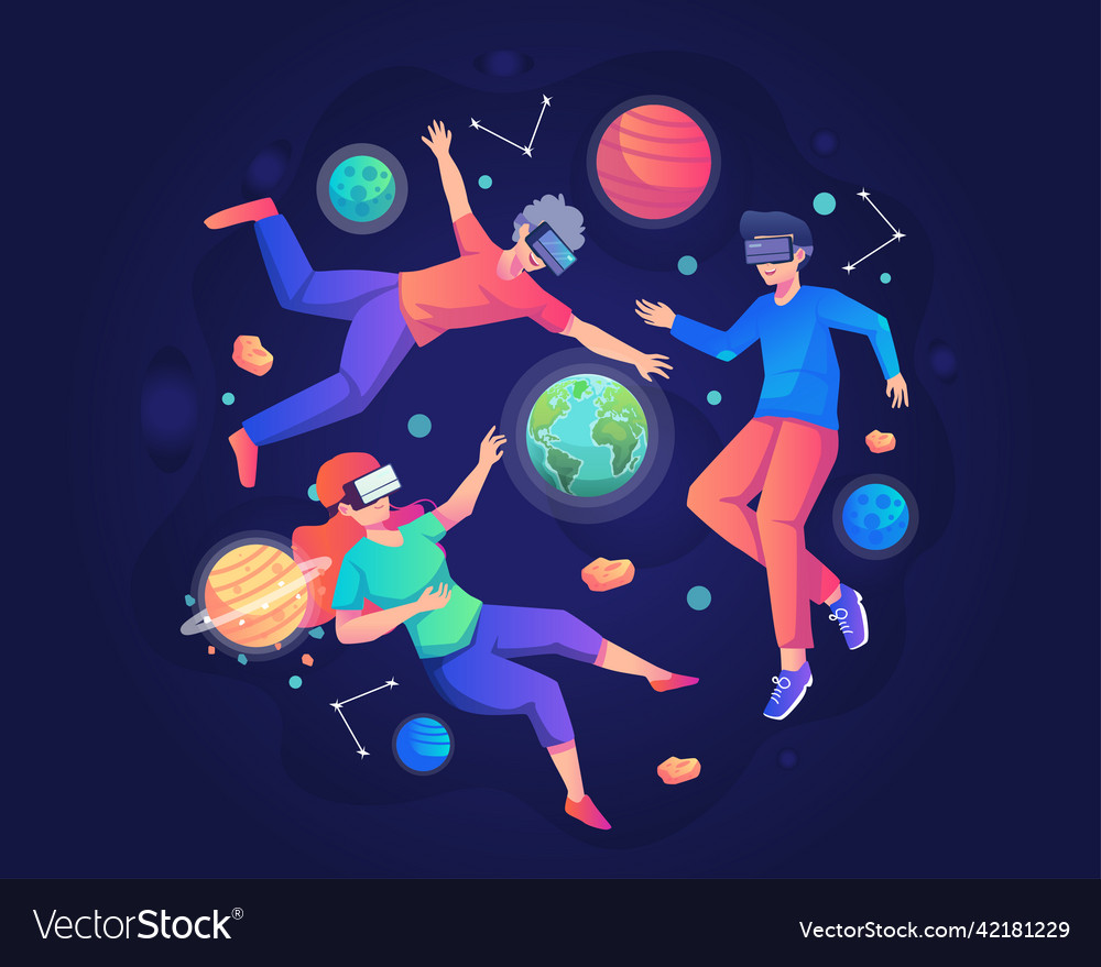 Young people wearing vr headsets floating Vector Image