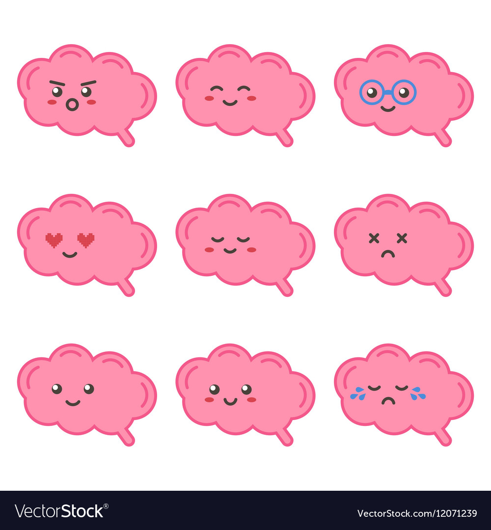 Cartoon cute brain character with facial emotions Vector Image Cartoon cute brain character with facial emotions Vector Image