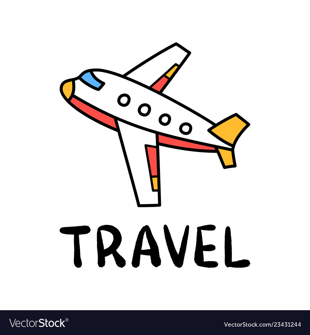 Cartoon travel plane doodle lettering for Vector Image