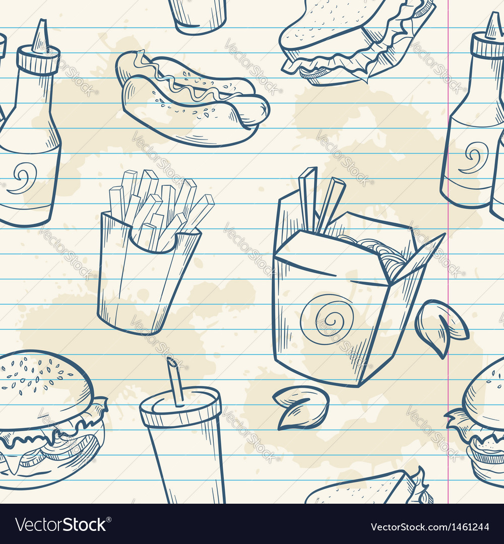 Fastfood delicious hand drawn seamless pattern Vector Image