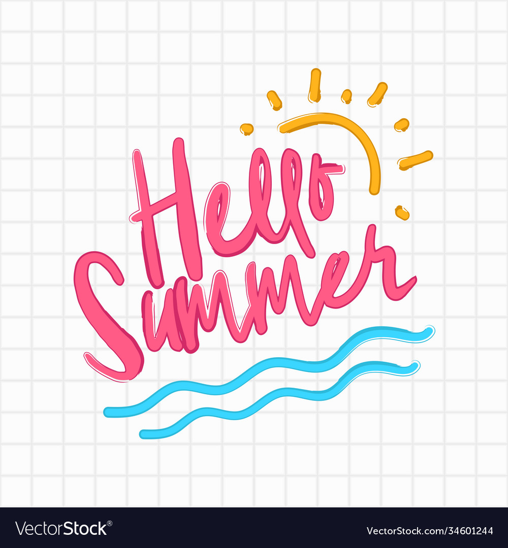 Hello summer on white tiles background Royalty Free Vector