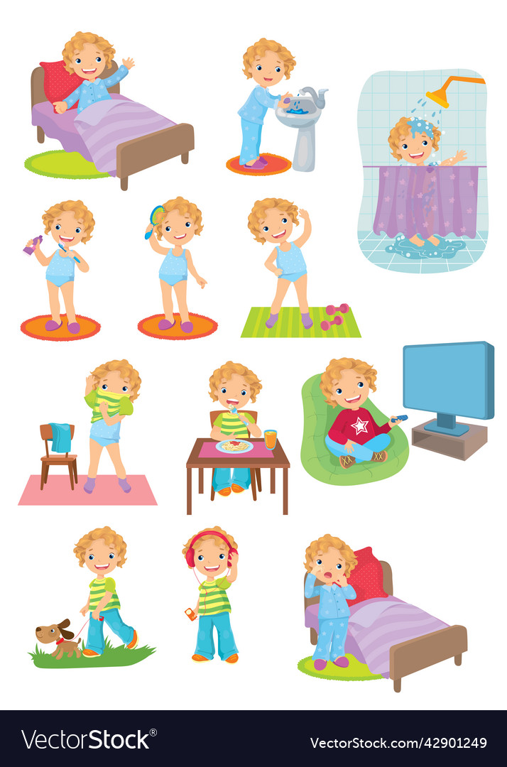 Daily routine child from morning to evening Vector Image