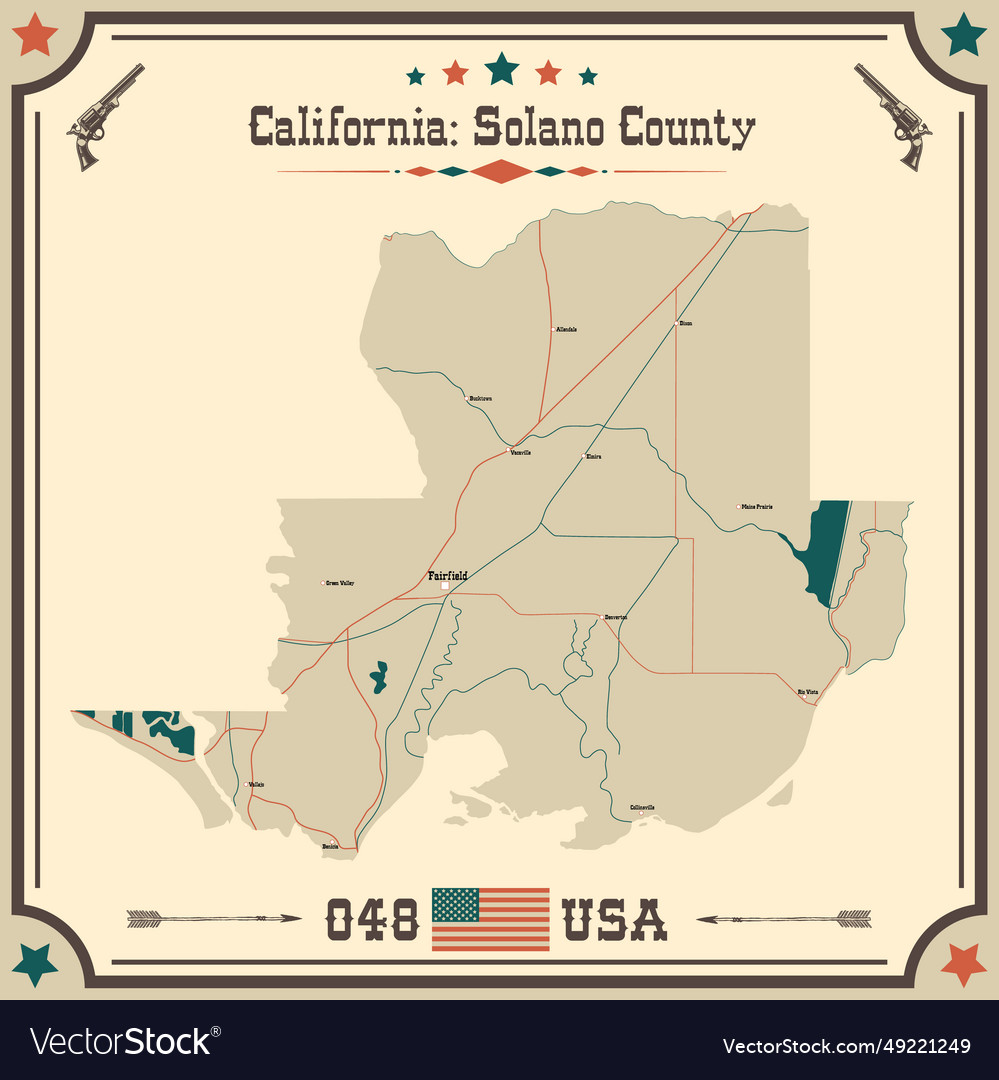 Large and accurate map of solano county Royalty Free Vector