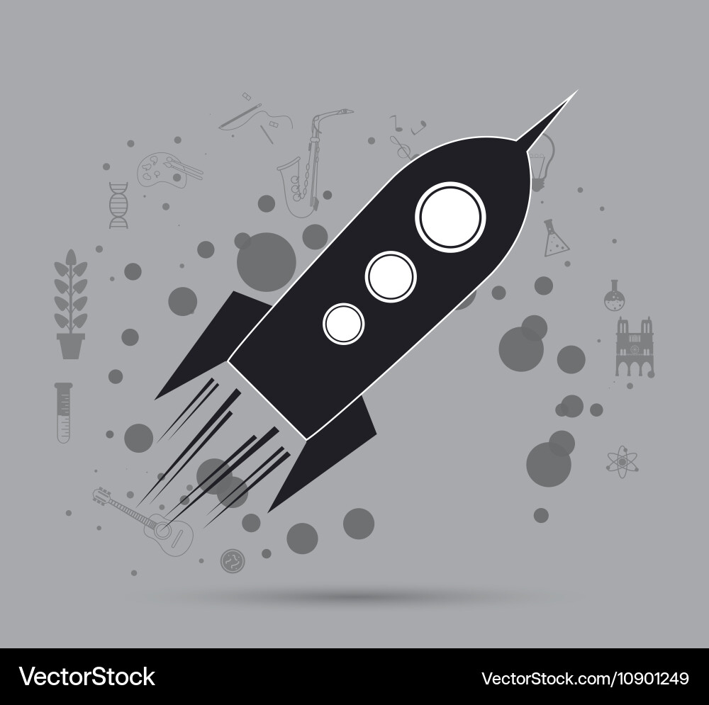 Rocket with science related icons image Royalty Free Vector