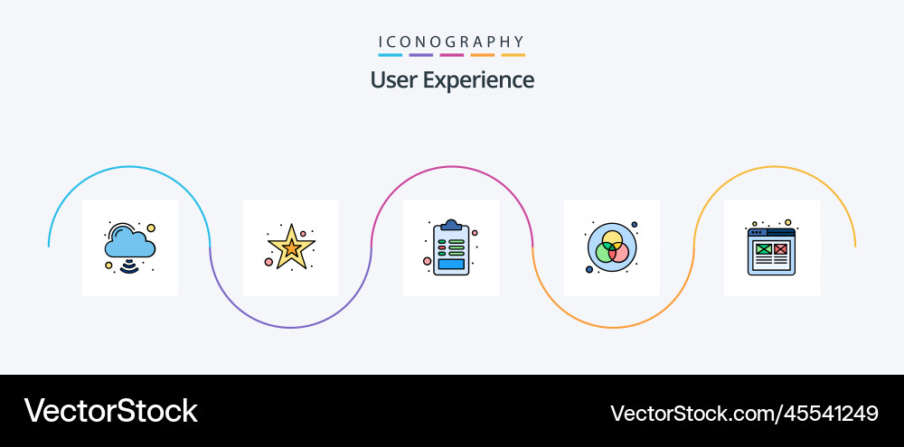 User experience line filled flat 5 icon pack Vector Image