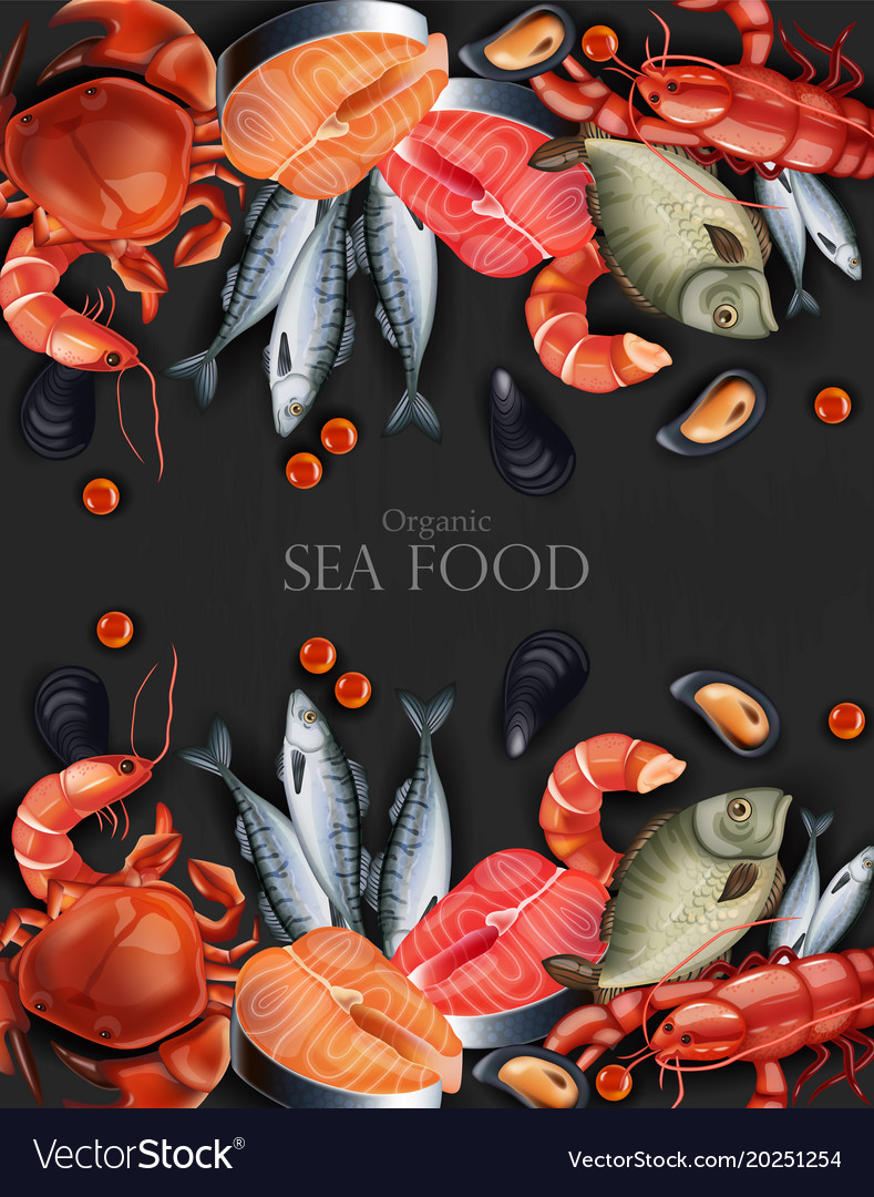 Seafood Banner Realistic Organic Shop Mock Vector Image